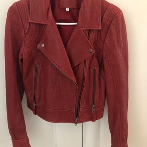 Cropped faded red Leather Jacket